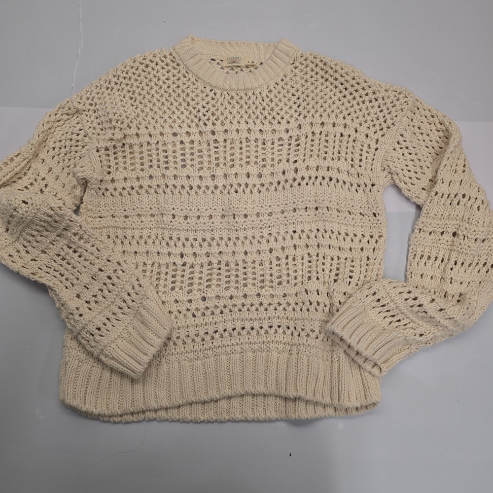 Faherty Womens Cream Open Knit Cotton Crewneck Sweater Size S